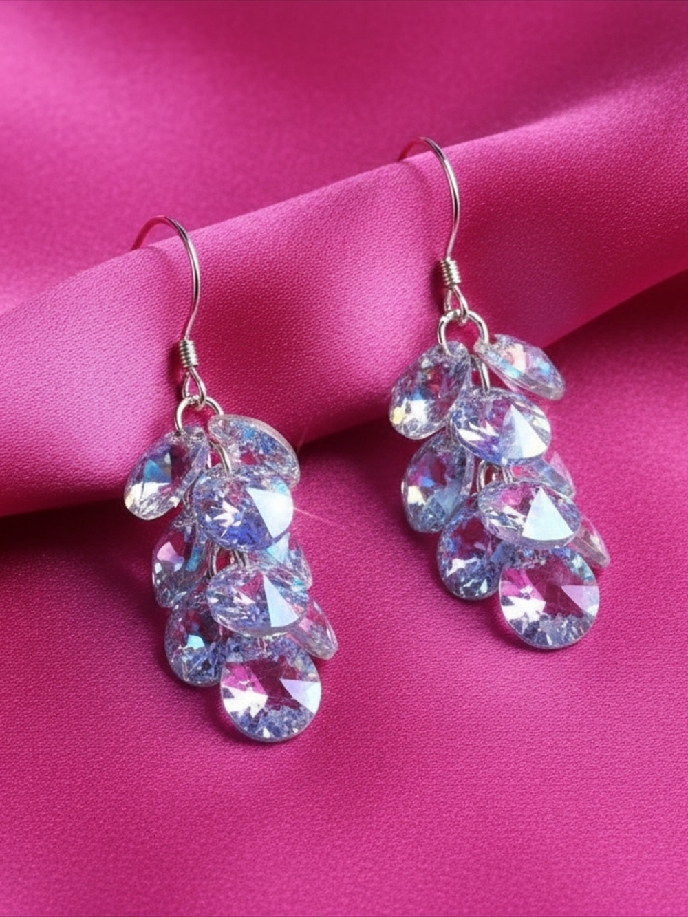 925 Silver‎ Dazzling Iridescent Lavender Crystal Drop Earrings